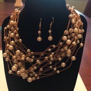 Pearls with cord necklace and earrings 18